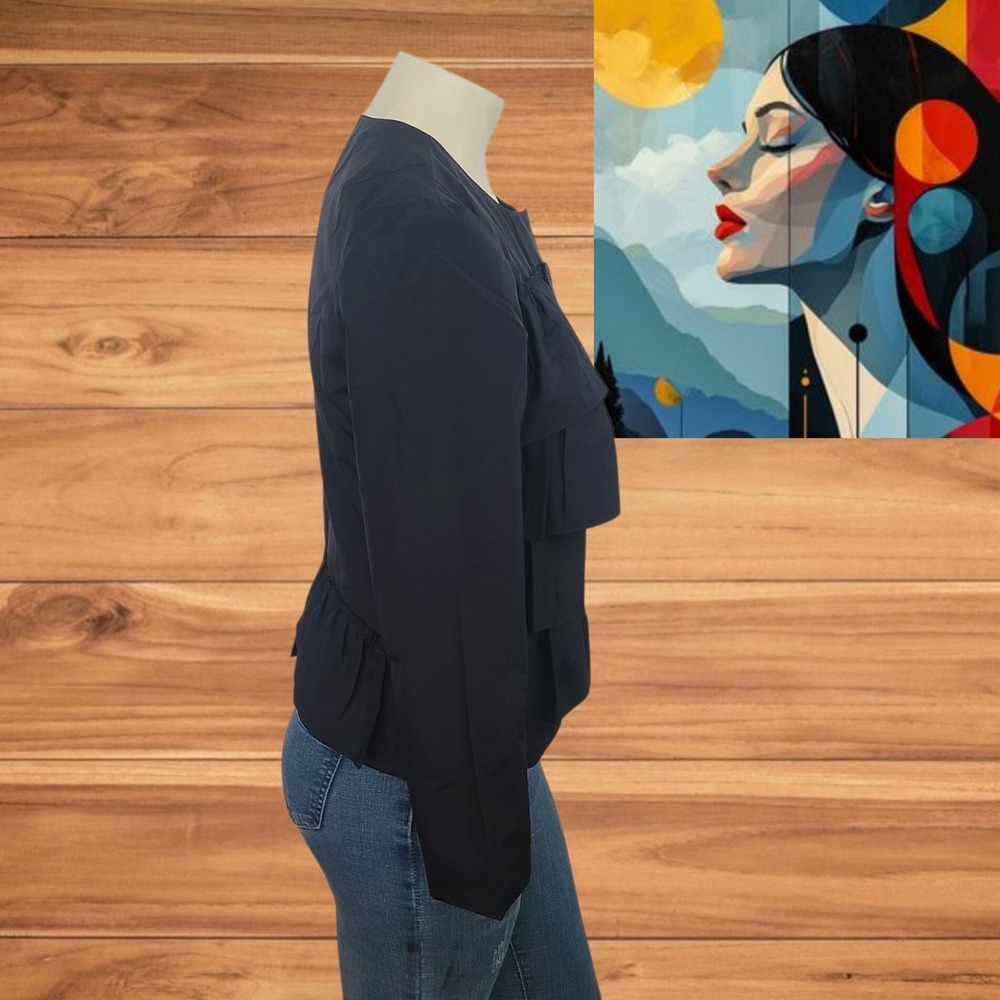 J. Crew Navy Blue Tiered Layered 100% Silk Jacket Sz 0 - Picture 3 of 7